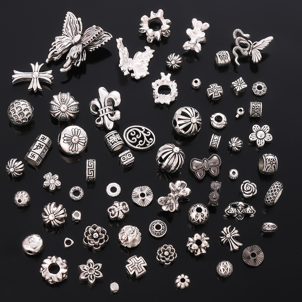 藏银复古做旧银饰DIY配件蝴蝶花饰散珠隔珠系列diy饰品配件批发