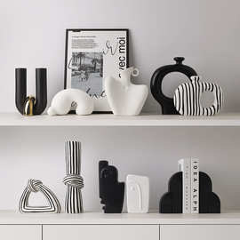 贝汉美中古高级感艺术软装饰品陶瓷摆件轻奢样板间酒店电视柜摆设