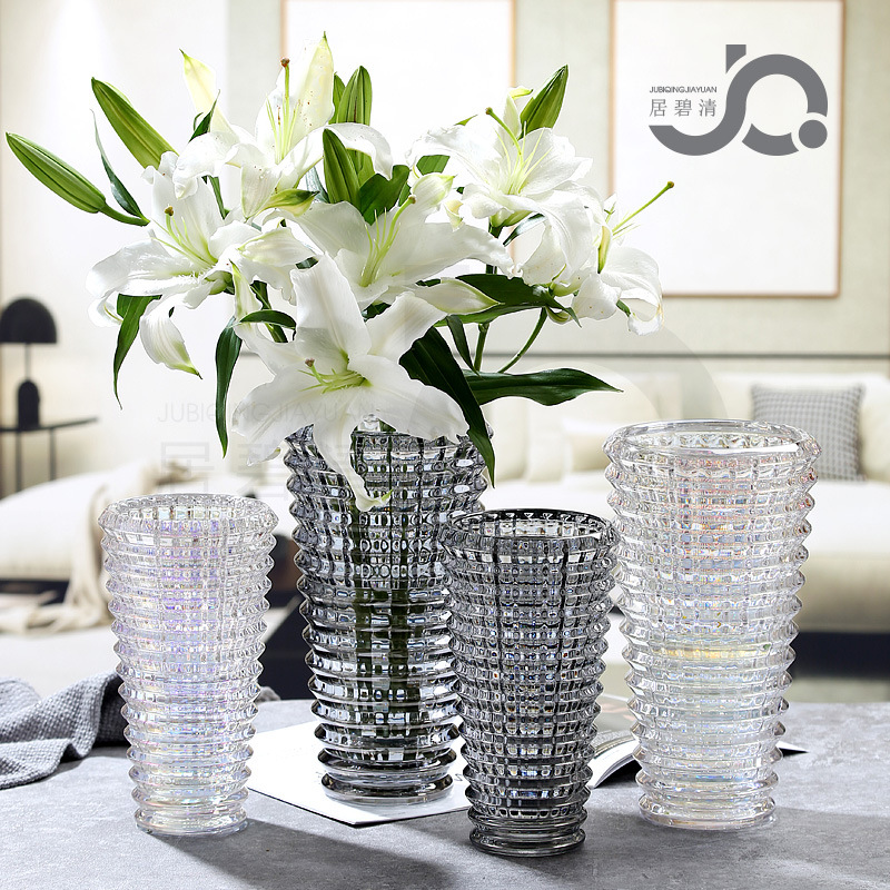 輕奢創意歐式玻璃花瓶巴卡璀璨鮮花富貴竹水養大號百合餐桌圓形