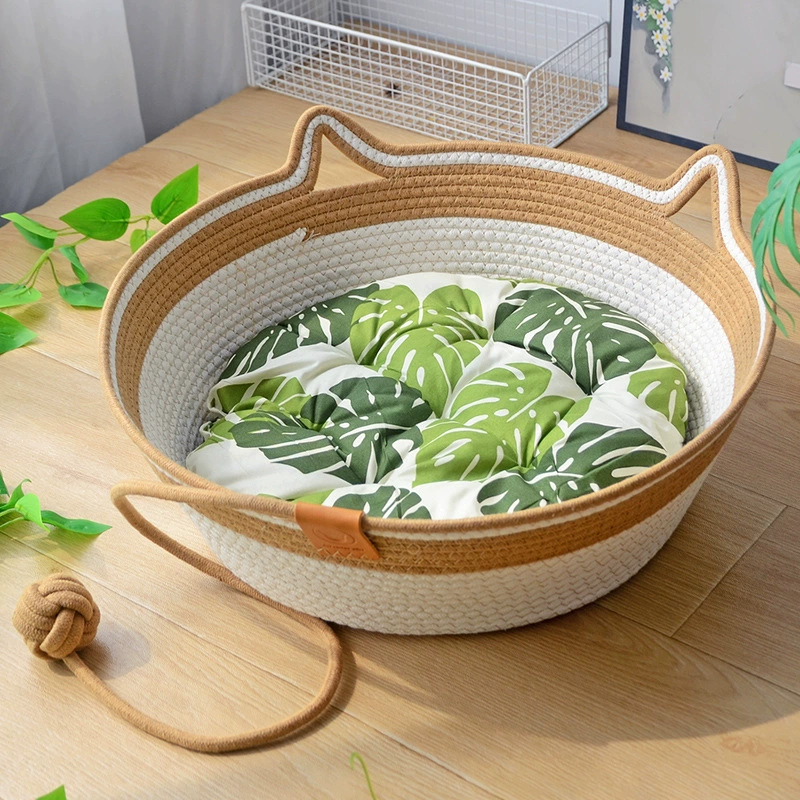 Ротанговая кошачья лежанка летний коврик, универсальная лежанка для кошек, летний спальный коврик для домашних животных, клетка для животных, царапающая доска для кошек, хлопковая верёвка