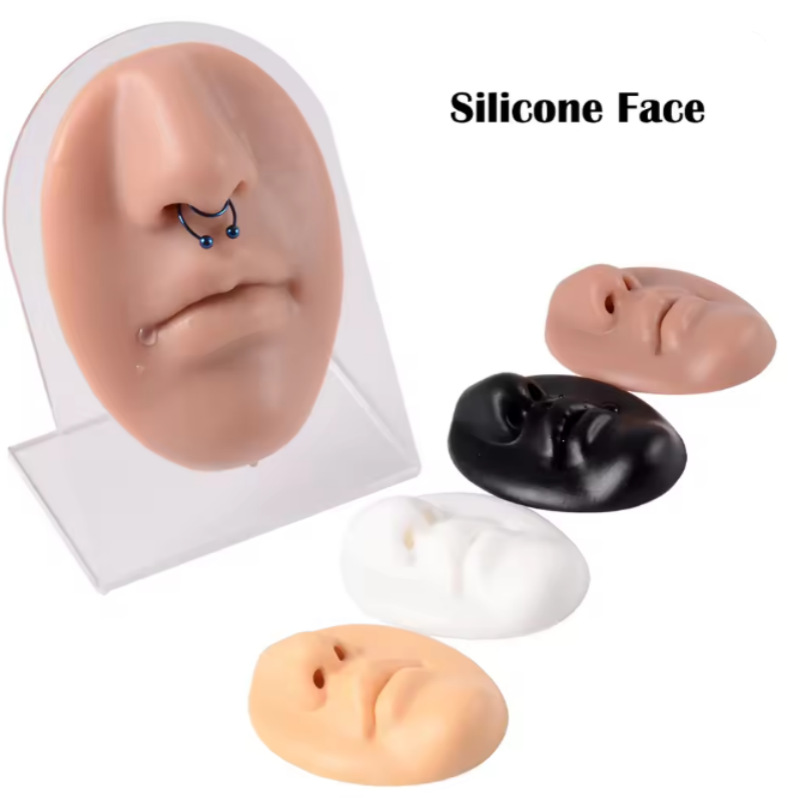 Silicone plastic face for face, nose piercing, lip piercing, realistic stand, practice perforated