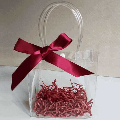 PVC Hand-held Bags with Buttons as Gift Ribbons, Transparent Gift Packaging Bags for Wholesale