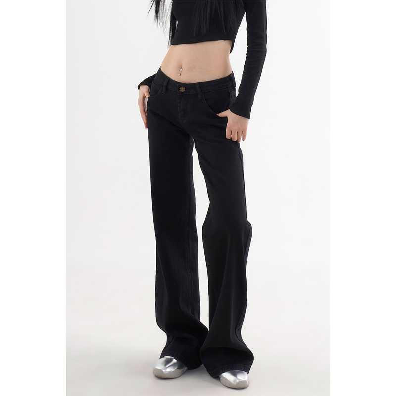 Agua American Style Spicy Girl Low-Waist Straight-Leg Jeans for Women 2026 Spring New Black Slimming Floor-Length Pants