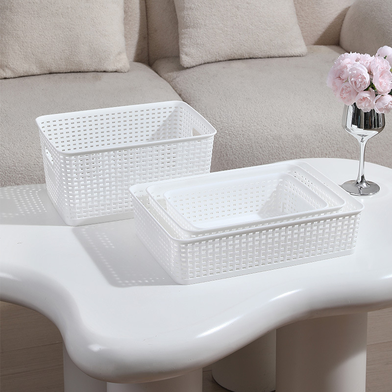 Cesta de almacenamiento de Amazon Caja de almacenamiento de cubierta de bambú de imitación de ratán a cuadros Caja de almacenamiento de almacenamiento de escritorio de oficina simple