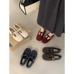 法式平底浅口单鞋复古玛丽珍毛毛鞋女2025秋季新款灰色豆豆鞋