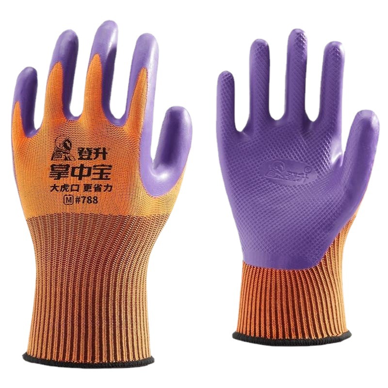 Dengsheng Palm Treasure 788 transpirable resistente al desgaste antideslizante construcción de acero Tierra Grande Tigre boca de goma en relieve guantes de protección laboral