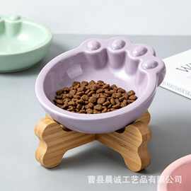 木质猫碗架猫咪狗狗喝水猫粮狗粮多规格斜口护颈碗架木质宠物碗架