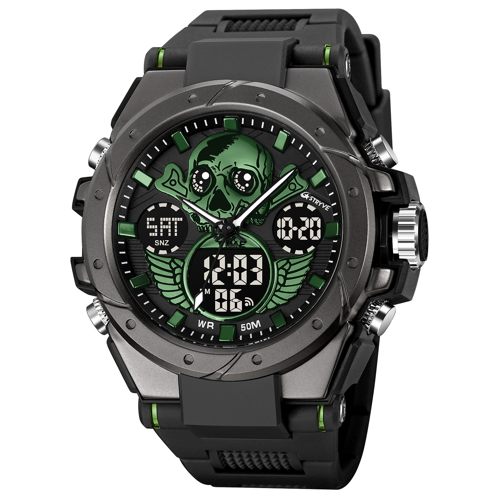 STRYVE transfronterizo e-commerce hombres deportes reloj cráneo luminoso electrónico impermeable reloj multifuncional reloj 8008