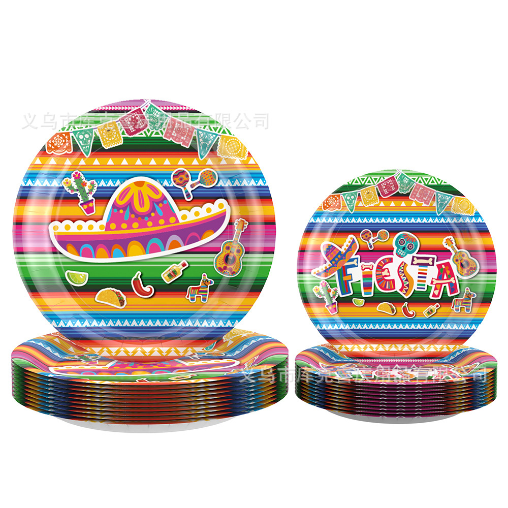 Amazon México carnaval fiesta decoración vintage color rayas papel plato taza de papel tire bandera decoración traje