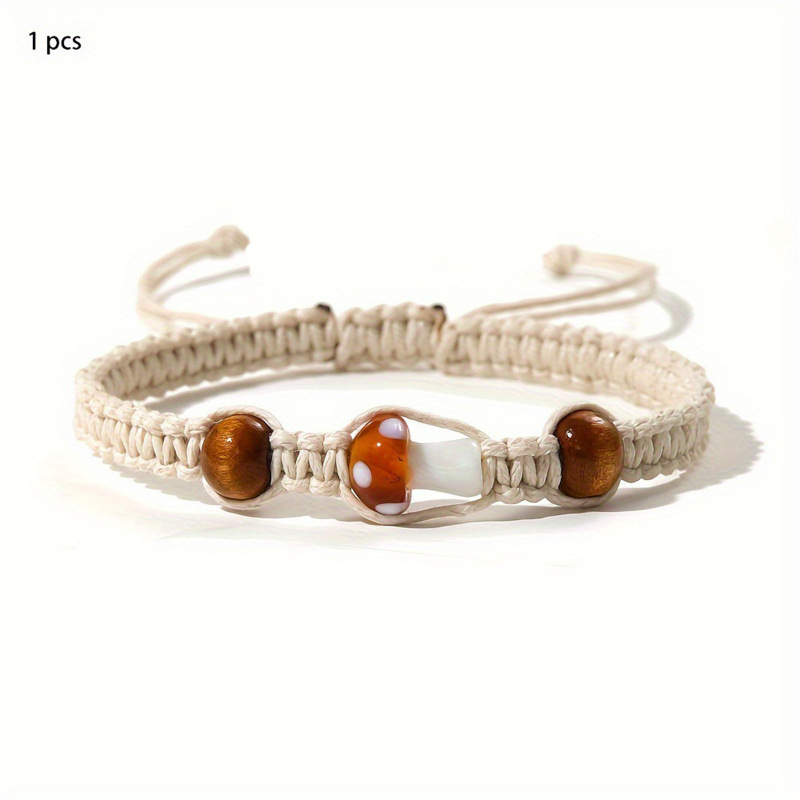 Bohemian Gift Flat Knot Braided Adjustable Friendship Bracelet 8mm Tiger Eye Stone Colorful Mushroom Braided Bracelet Bohemian Gift Flat Knot Braided Adjustable Friendship Bracelet 8mm Tiger Eye Stone Colorful Mushroom Braided Bracelet