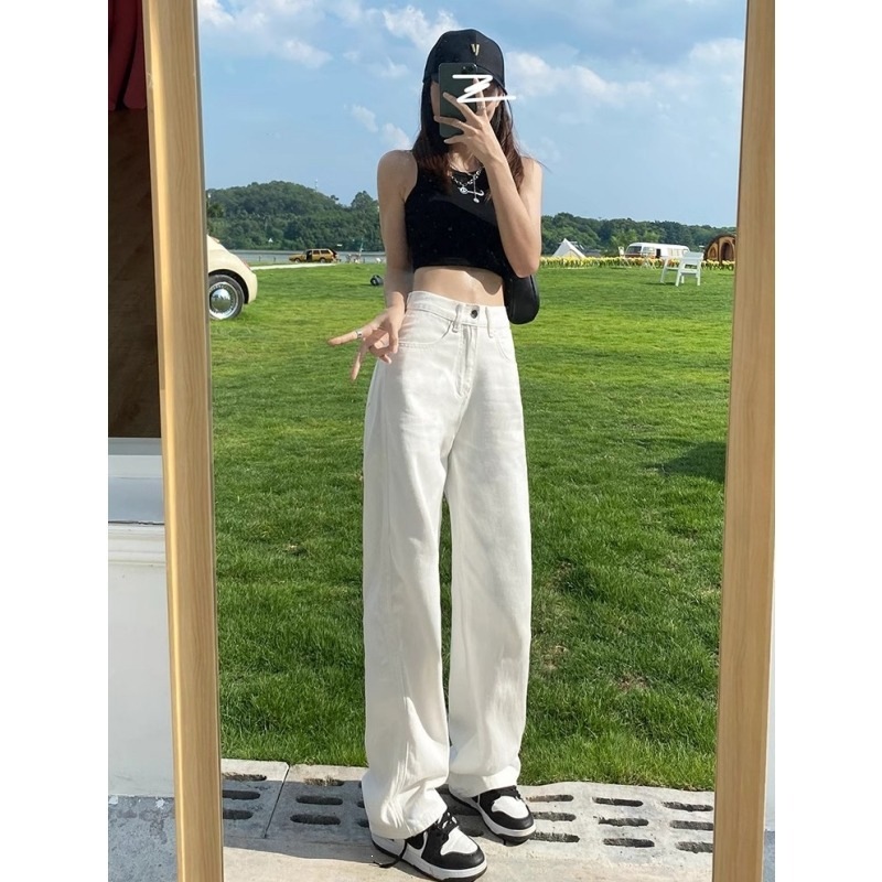 Pantalones de Mezclilla Rectos de Tiro Alto para Mujer, No Elástico image 1