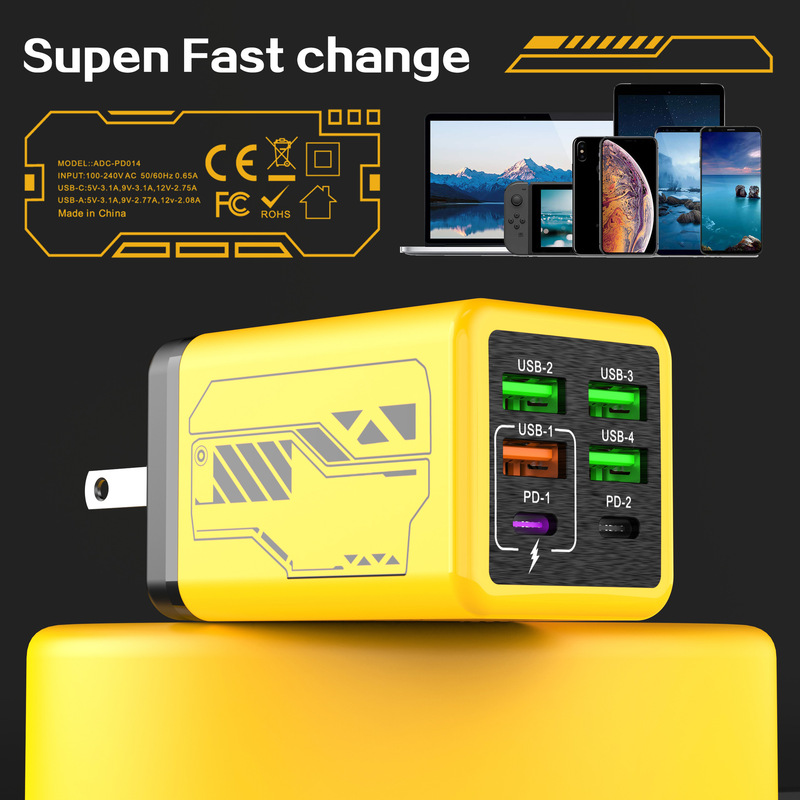 2025 Cross-Border New Product Mecha Pd Smart Plug Multi-Port Adapter European, American, British and Australian Standard Super Fast Charging Charger