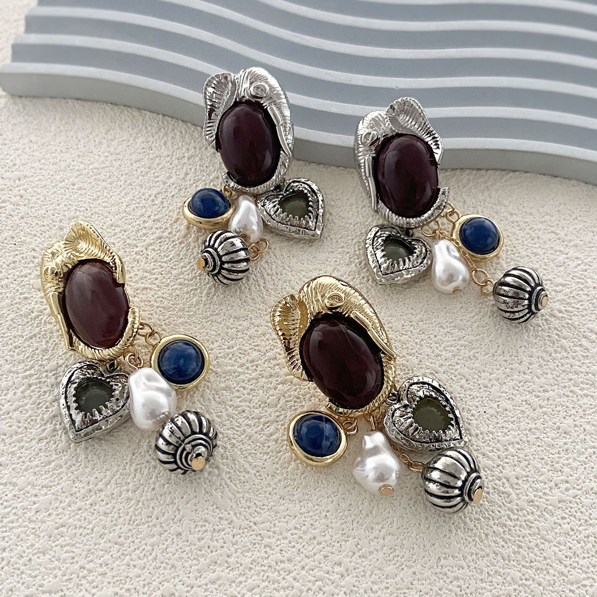 Pearl Gemstone Animal Drop Earrings Vintage Style Jewelry_voghion.com