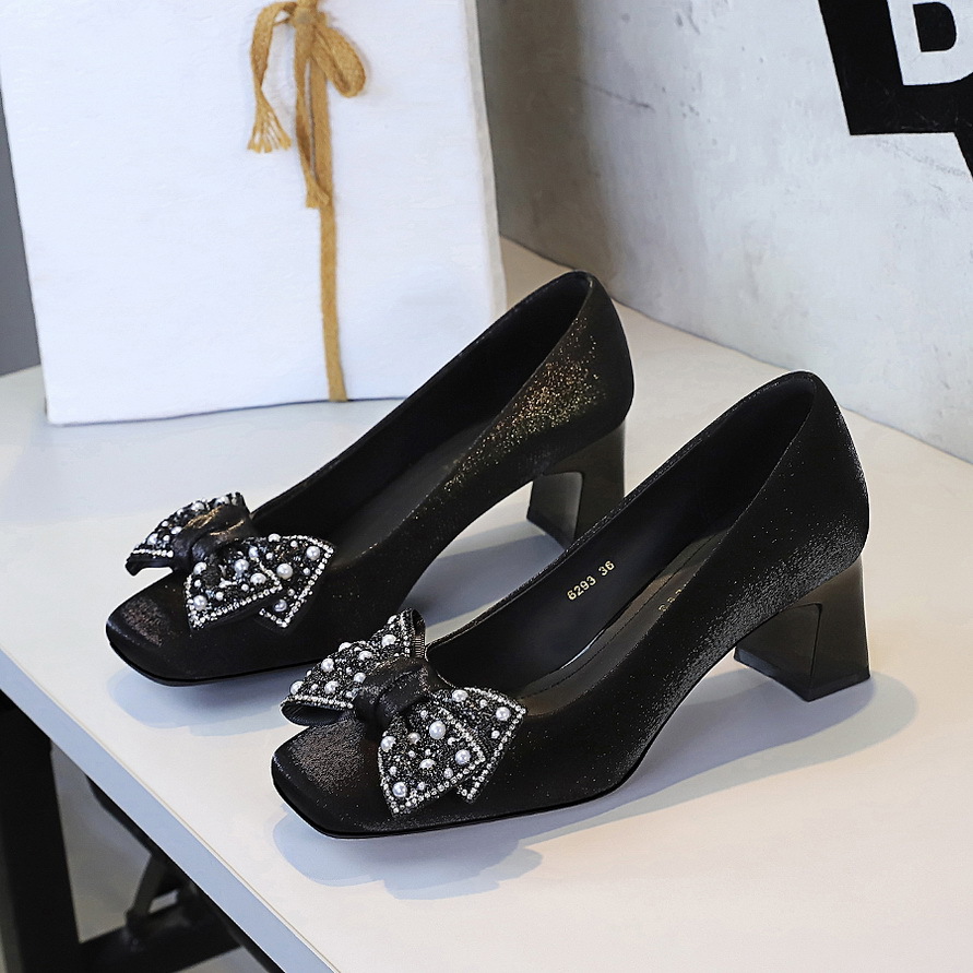 Elegante Damen Satin Pumps Mit Strassschleife Und Blockabsatz_voghion.com