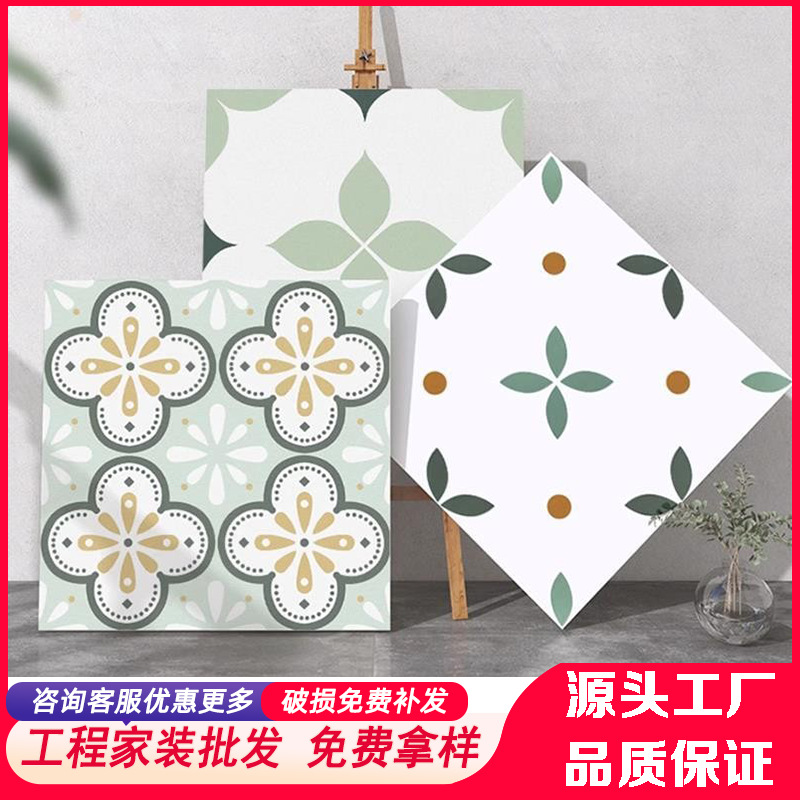 600x600法式风花砖厨卫地砖阳台瓷砖绿色女装店哑光全瓷商铺