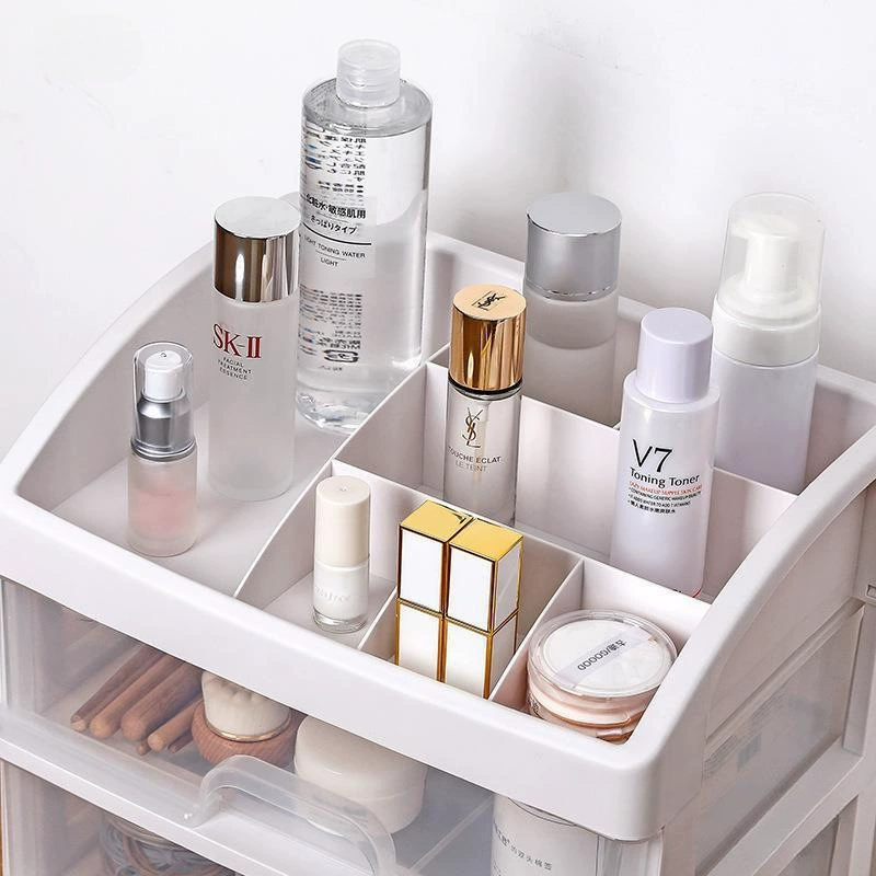 Cosmetic transparent storage box, table storage system, capacious lipstick, stationery