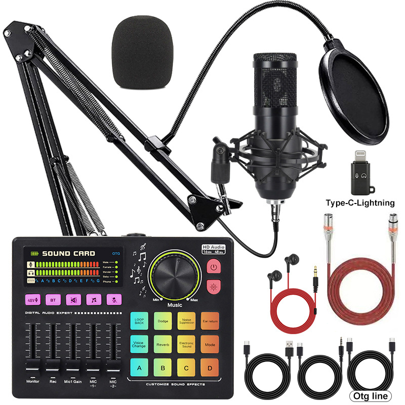 BM800 micrófono micrófono 48V teléfono celular tarjeta de sonido inglés computadora usb equipo de podcast set auriculares image 9