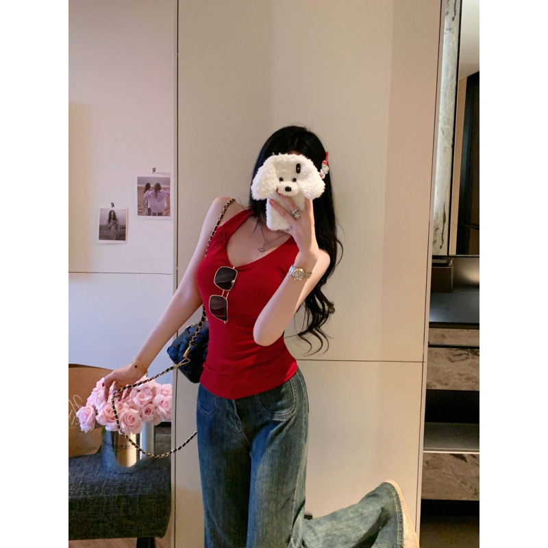 5508 # 夏のホットガールフラワーホルターネック美しい背中のショートスリムフィットバックレスアウターウェアオールインワン胸パッド付きでスリムに見えます|undefined