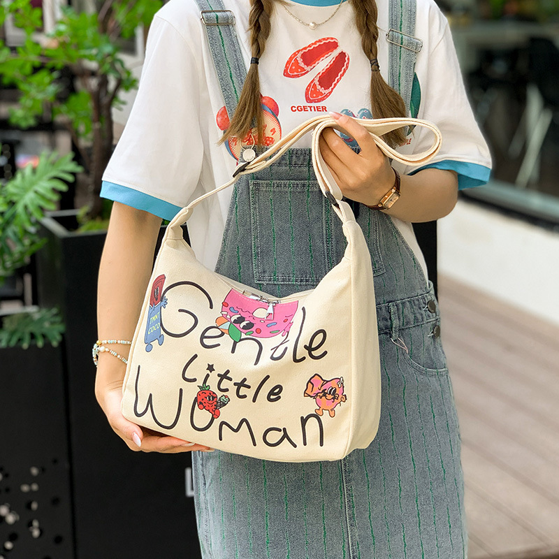 Simple and Personalized Letter Canvas Bag, Thai Internet Celebrity Ins-Style Printed Backpack, Women's Shoulder Bag, Versatile Tote Bag Simple and Personalized Letter Canvas Bag, Thai Internet Celebrity Ins-Style Printed Backpack, Women's Shoulder Bag, Versatile Tote Bag
