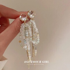 シルバー針ラウンド人工クリスタル弓タッセルイヤリング女性のための韓国デザインイヤリングイン甘いイヤリング