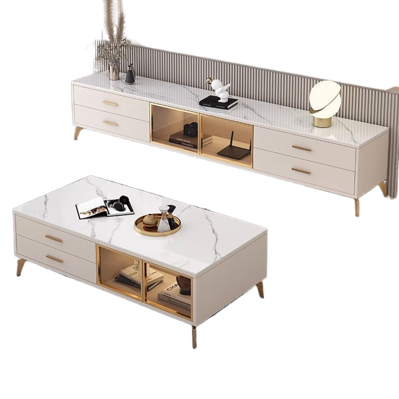 Gabinete de televisión simple y moderno estilo crema sala de estar doméstica pequeña casa tipo piso de lujo ligero gabinete de televisión mesa de té combinación