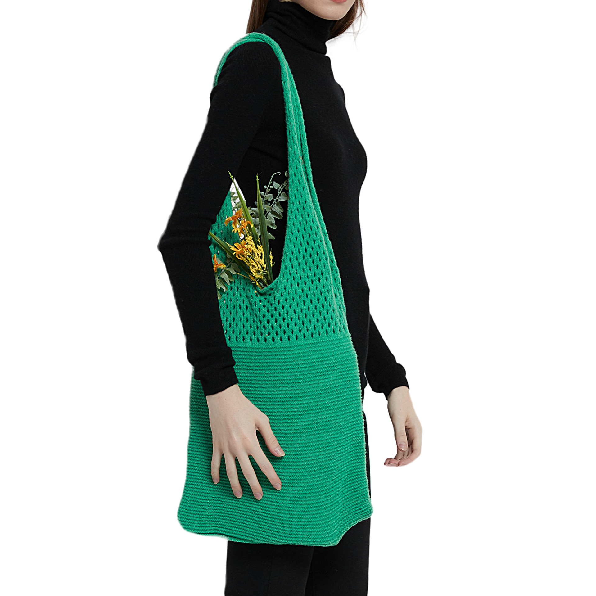 Unisex Women's solid color knitted shoulder bag hollow handbag_voghion.com
