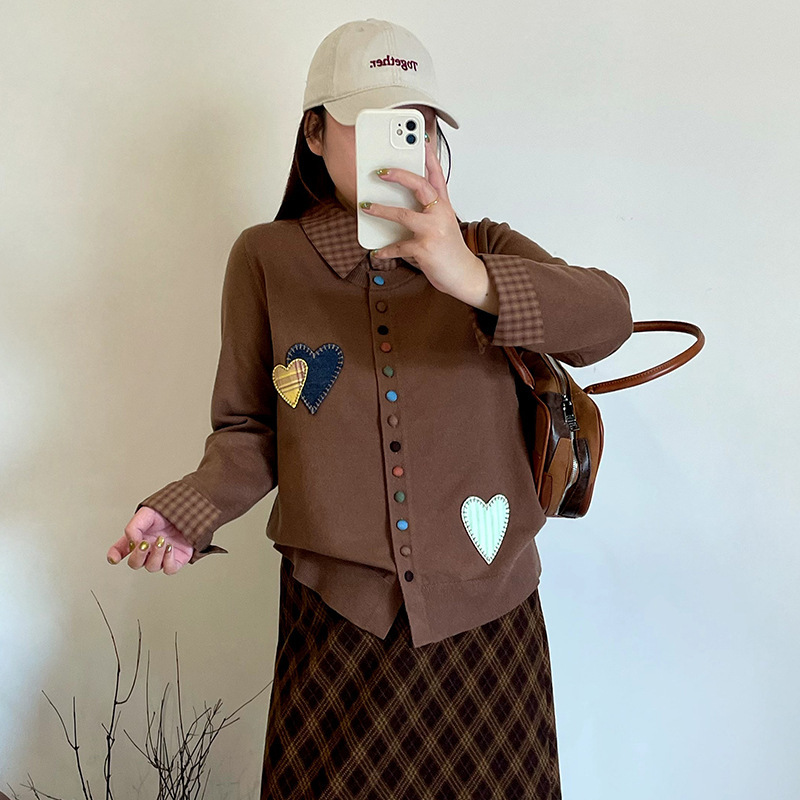 Plus-Size Women's Patchwork Long-Sleeve Heart-Pattern Cardigan, Winter 2026, Loose Casual Knitwear for Plus-Size Women 23638 Plus-Size Women's Patchwork Long-Sleeve Heart-Pattern Cardigan, Winter 2026, Loose Casual Knitwear for Plus-Size Women 23638
