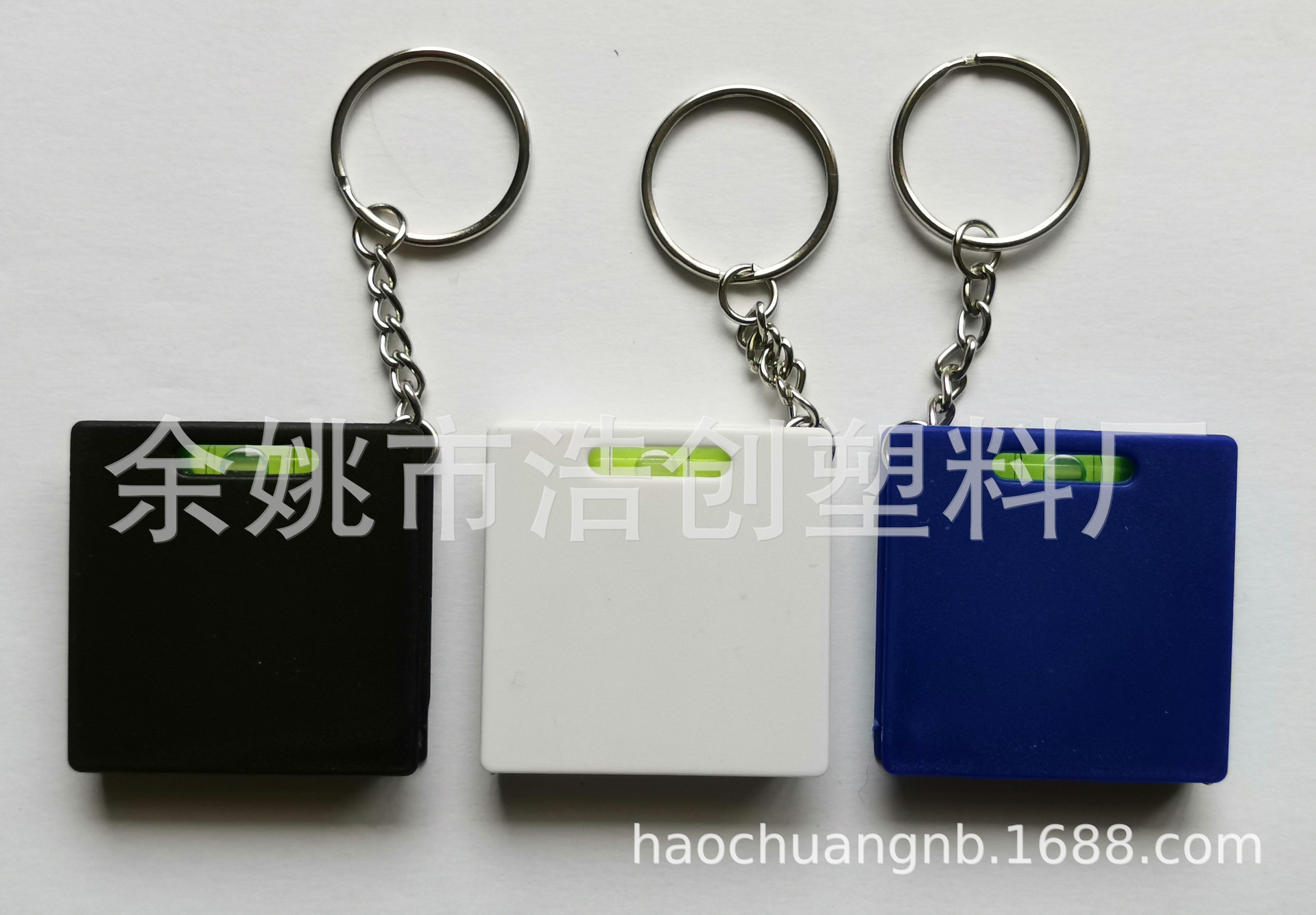 正方形钢卷尺钥匙扣 带水平仪水平液平衡液钢尺带钥匙圈 促销礼品