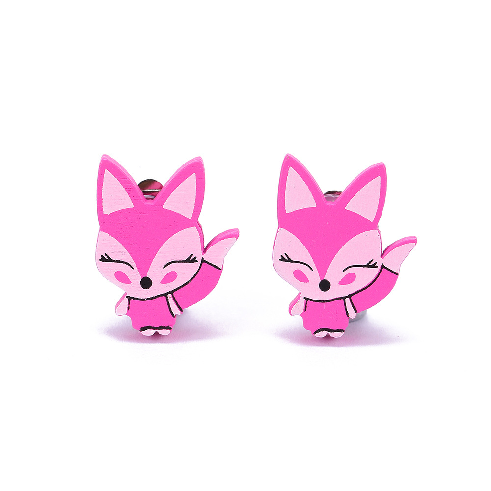 Cartoon Style Animal Rainbow Wood Stoving Varnish Womenu0027S Ear clips 1 Pair