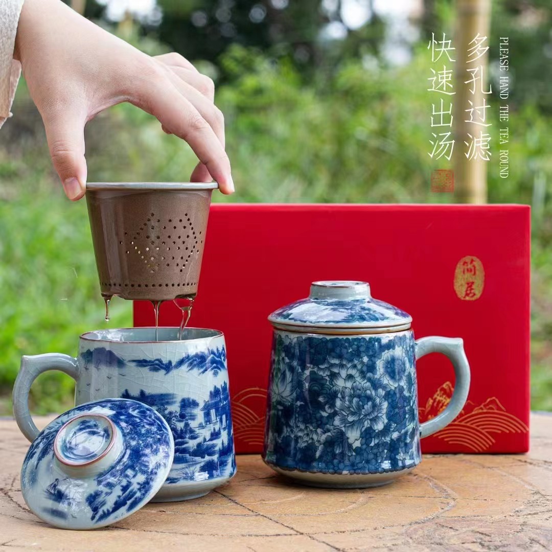 Ceramic Mugs Office Cups Large Capacity Drinking Light Luxury Retro Tea Separating Tea Cups with Filter Gift Box