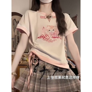 American style!!! Cute Cat Short-sleeved Women's Sweet Cool Style INS Summer T-shirt Top