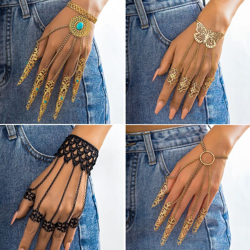 European and American cross-border jewelry Halloween Gothic style Ghost finger bracelet punk tapered nail chain ring bracelet European and American cross-border jewelry Halloween Gothic style Ghost finger bracelet punk tapered nail chain ring bracelet