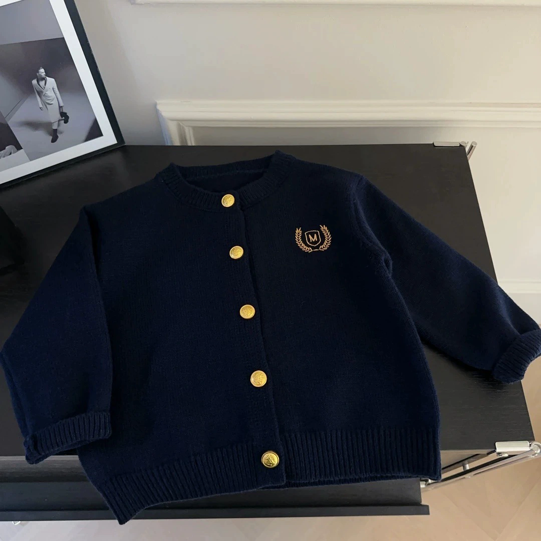 学院风儿童开衫A类毛衣男女童针织毛衣外套中小童刺绣时尚针织衫