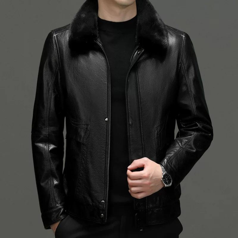 Leather winter removable liner with down, jacket, cowhide, genuine leather, feather stuffing