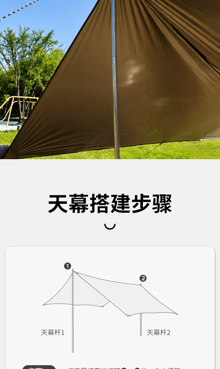Cross-Border Camping Canopy, Thickened Sun Protection Outdoor Sunshade, Black Rubber Canopy Wholesale, Camping Rainproof Hexagonal Square Canopy