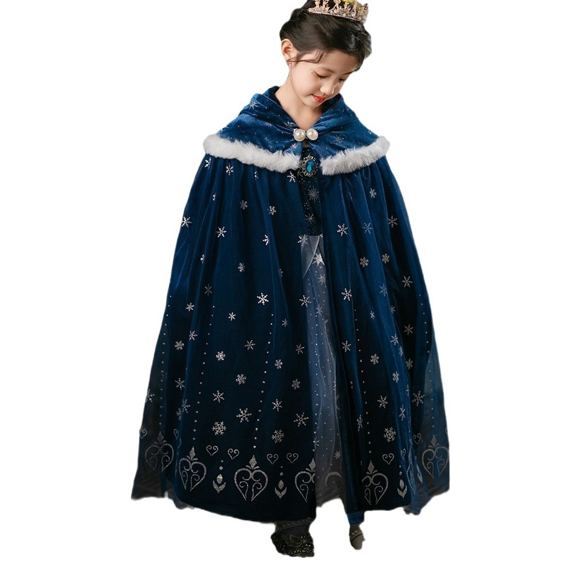 Girls' New Elsa Style Waistcoat Kidsren's Warm Fashion Shawl Halloween Little Girl Performance Cloak
