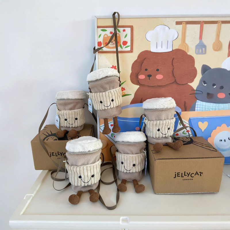 【現品】Jellycatコーヒーバッグ斜めがけショルダーバッグ人形随行カップバッグコーヒーカップバッグぬいぐるみ|undefined