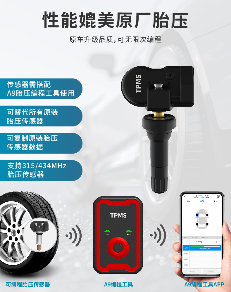 Car Tire Pressure Monitor with Built-In and External Universal Smart Wireless Detection Solar-Powered Tire Pressure Sensor with High Accuracy