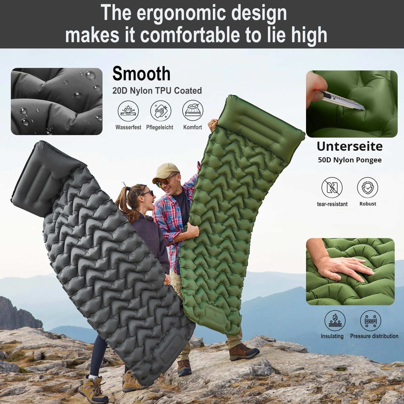 Cross-Border Widened Inflatable Mattress Portable Camping Inflatable Mat Outdoor Foot-Operated Inflatable Mat Outdoor Tent Mattress