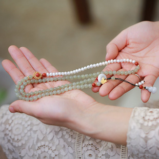 Natural Hetian Jade Buddha Beads Bracelet Necklace Women's Rest Period Dream Butterfly Double Pair Pearl Hetian Jade Hand Jewelry