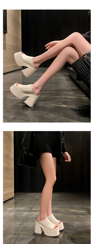 Dép sandal cao gót nữ hở mũi đế dày quai ngang gót vuông 9 cm — Màu đen, Màu trắng chi tiết 12