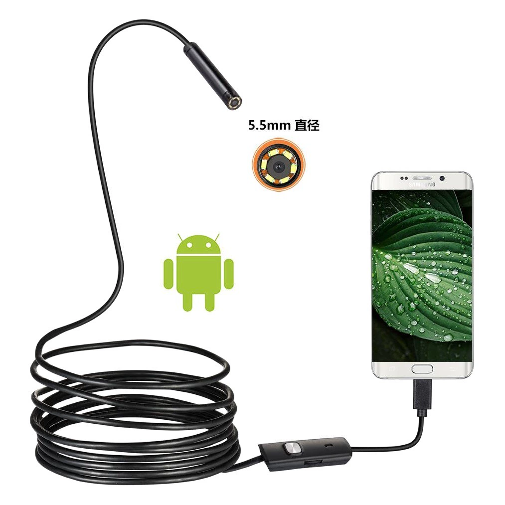 5,5-миллиметровый USB-эндоскоп высокой четкости для Android-телефонов и компьютеров, водонепроницаемый, для промышленных трубопроводов, авторемонта, модель с 1m проводами, для визуального осмотра