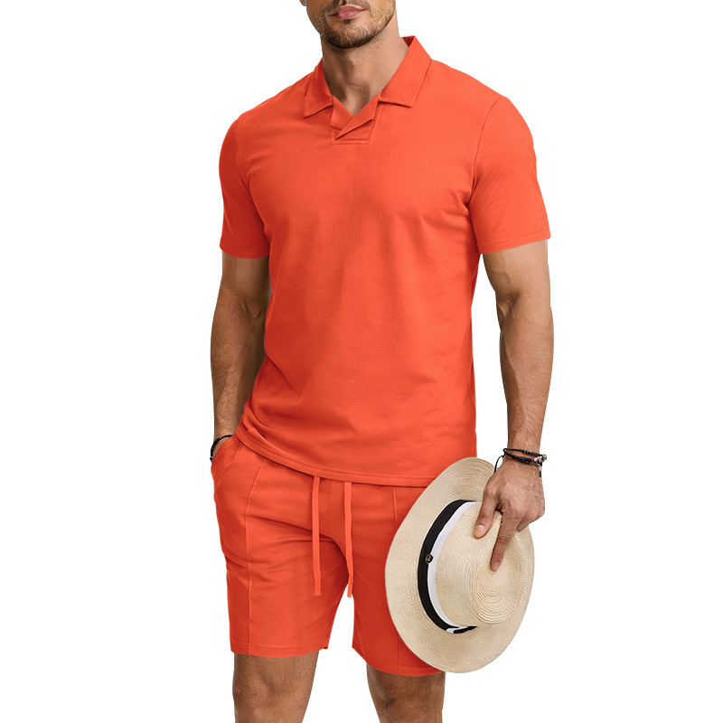 Men's Quick-Dry Short Sleeve Shirt & Shorts Set, Casual Sportswear With Collar For Summer Outdoor Activities, Lightweight Polyester Activewear_viptrois.com