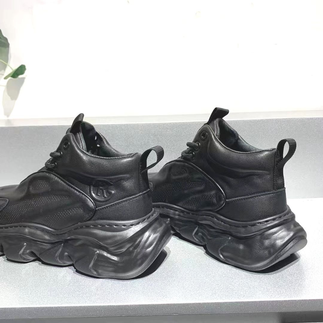 M's Dad 2023 Autumn Leather New High-Top Thick-Soled Height-Increasing Sneakers Casual Trdy Korean Style Shoes For_vogvips.com