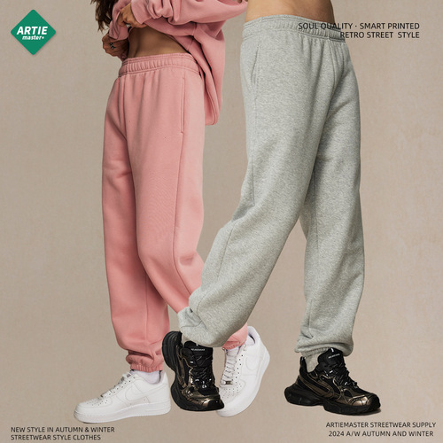 2025 Winter Fleece Lined Thick Loose Straight Leg Drawstring Men's Pants Trend Brand Unisex