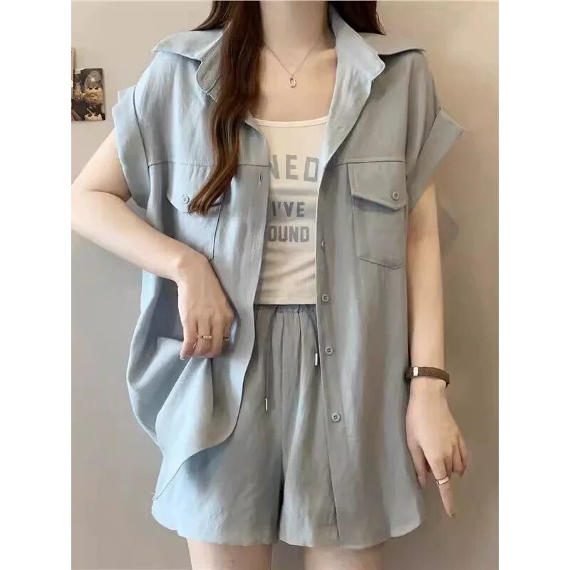2026 Summer Outfit: a Complete Set of Plus-Size Workwear Style Street Fashion Solid Color Shirt + Denim Shorts Two-Piece Set 2026 Summer Outfit: a Complete Set of Plus-Size Workwear Style Street Fashion Solid Color Shirt + Denim Shorts Two-Piece Set
