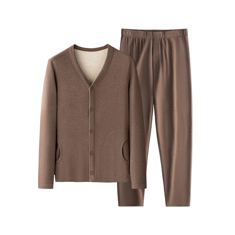 [Parche de lana de camello] Nuevo cárdigan de lana de seda para hombre transfronterizo de otoño e invierno, ropa interior térmica más traje grueso de terciopelo