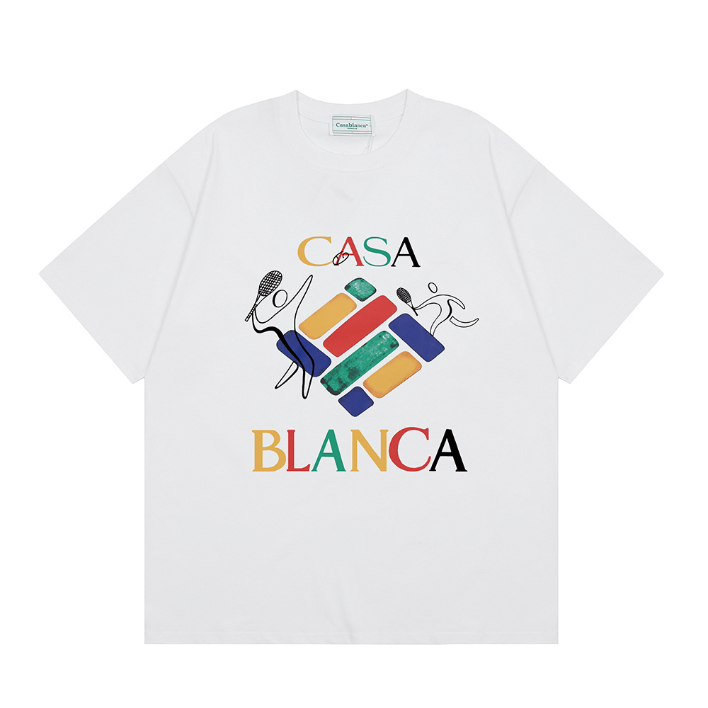 Transfronterizo 2024 primavera y verano nuevo estilo Casablanca Casablanca LOGO estampado hombres y mujeres camiseta suelta de manga corta