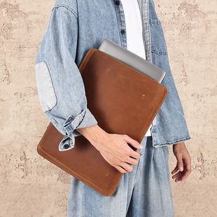 Genuine Leather Computer Sleeve Suitable for 16.2inch iPad Protective Cover Crazy Horse Leather Retro Tablet Bag Leather Cover