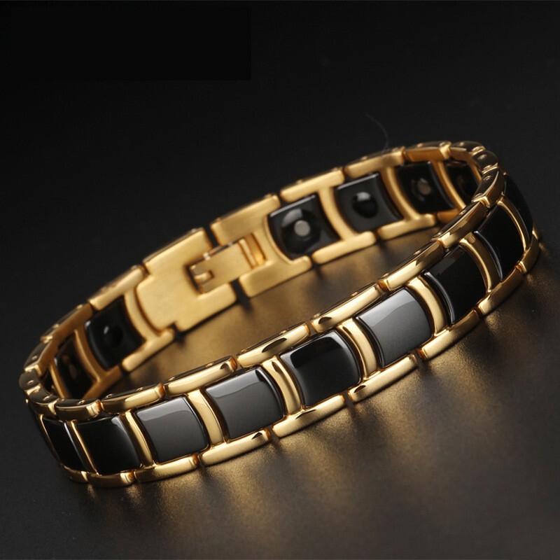 Cross-Border Hot-Selling Korean-Style Fashionable 18K Gold Vacuum Electroplated Anti-Fatigue Nail Ceramic Stainless Steel Bracelet